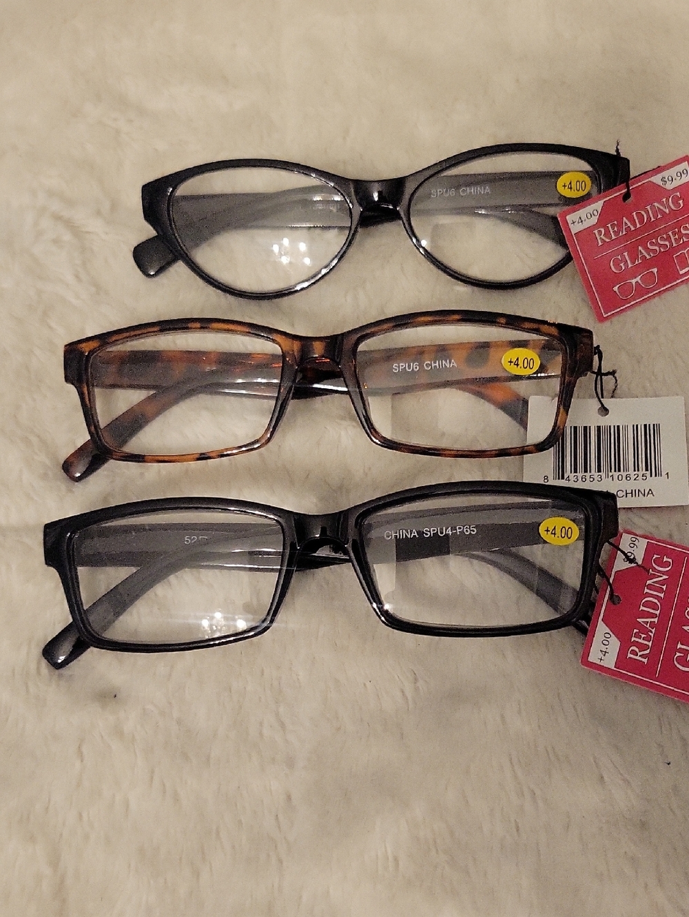 Reading Glasses +4.00 Trio Pack - Black and Tortoise Shell Frames